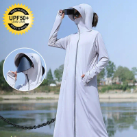 Women's long sun protection shirt, over-the-knee, 2026 new summer thin ice silk long-sleeve breathab