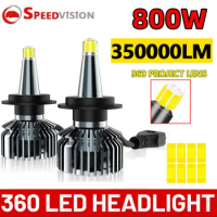 Ultra thin 360 H4 H7 H11 LED 800W Plug and Play H7 LED Car Headlight Bulb CSP Turbo Fan Auto Fog Lamp 350000LM Super Bright Lens
