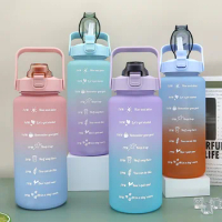 2L Sports Water Bottle Gradient Kettle Straw Cup Drinkware Large Capacity Outdoor Camping Travel Gym Fitness Jug Drinking Bottle