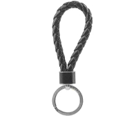 【BOTTEGA VENETA】新款銀釦小羊皮編織鑰匙圈(黑色)
