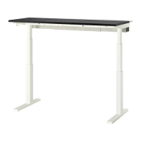 MITTZON 升降式工作桌, 電動 黑色/實木貼皮 梣木/白色, 140x60 公分