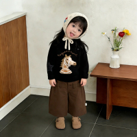 Korean-style girls' early spring outfit, baby clothes, cute cartoon knit sweater, fashionable wide-l