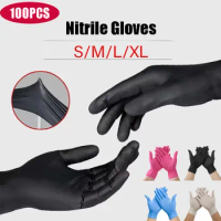 100pcs Reusable Black Nitrile Gloves Kitchen Latex Gloves Waterproof Cleaning Gloves For Househol Mechanic Gloves Powder free