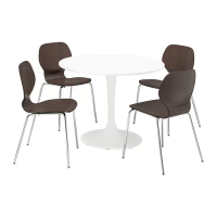 DOCKSTA/SIGTRYGG 餐桌附4張餐椅, 白色 純白/深棕色 鍍鉻, 103 公分