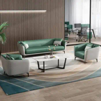 Modern minimalist home living room furniture green leather fabric combination single 3-seater living room sofa