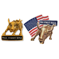 【A-ONE 匯旺】紐約華爾街銅牛Wall Street Bull冰箱磁鐵+華爾街銅牛布標2件組特(C5+154)