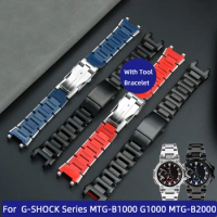 Solid Steel Linker for casio MTG-B1000 G1000 MTG-B2000 Watch Strap Resin bottom Bracelet Men's Replacement Watch Accessories