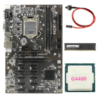 BTC-B250 Mining Motherboard Supports 12 GPU LGA1151 +G4400 CPU+DDR4 8G 2133MHZ Memory Stick + Switch Line