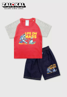 WAKAKIDS Wakakids Setelan Bayi Laki Laki Usia 6 Bulan Hingga 12 Bulan Set Baju Anak Celana Jeans Motif Life On Mars 3189 Merah