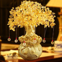 Lucky Tree Wealth Yellow Crystal Tree Natural Money Tree Ornaments Bonsai Style Wealth Luck Feng Shui Ornaments Craft