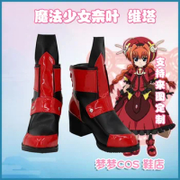 Magical Girl Lyrical Nanoha Vita Cosplay Costume Shoes Handmade Faux Leather Boots