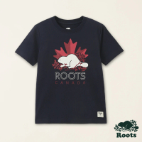 【Roots】Roots大童-加拿大日系列 楓葉海狸有機棉短袖T恤(軍藍色)