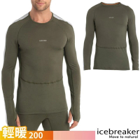 【Icebreaker】男 ZoneKnit 美麗諾羊毛 網眼透氣保暖圓領長袖上衣-BF200.T恤(IB0A56HA-881 橄欖綠/灰)