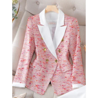2024 New Fashion Women's Blazers Jacket Office Ladies Long Sleeve Red Plaid Blazer Female Casual Coat for Autumn Winter Clothing