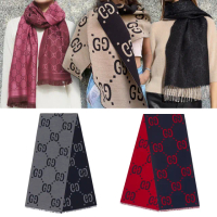 【GUCCI 古馳】經典GG LOGO雙色羊毛圍巾/披巾(顏色任選)