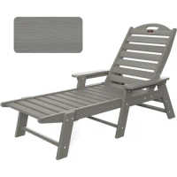 Chaise Lounge Chair Outdoor with Wood Texture, Adjustable 5-Position Chaise Lounge , Patio Lounge Chair for Poolside Backyard
