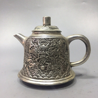 仿古古玩銅器收藏 白銅手提壺單龍茶壺 居家裝飾道具酒水壺工藝品