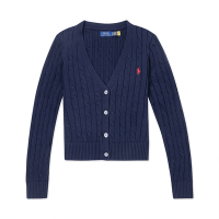 Polo Ralph Lauren RL 熱銷V領刺繡小馬麻花開襟外套(女)-深藍色