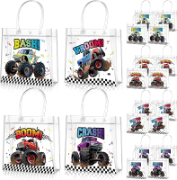 Aliceset 20 Pcs Pink Dinosaur Clear Treat Bags with Handles Cute Watercolor Dinosaur Party Favor Din