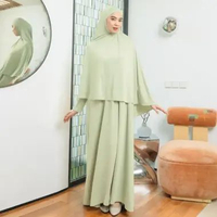 Lozy Hijab - Hafisa Abaya Set (Abaya Gamis Set Khimar Haji dan Umrah Bahan Jersey) Set Soft Sage