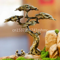 Brass Welcoming Pine Tree Miniature Figurine Copper Faux Tree Decor for Bonsai Tree Statues Miniature Landscape Decorations