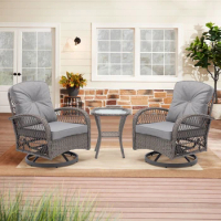 3 Pieces Outdoor Swivel Rocker Patio Chairs, 360 Degree Rocking Patio Conversation Set with Thickened Cushions