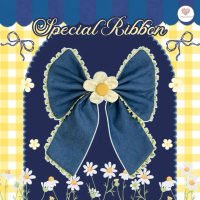 A12 ของใหม่ Maria Diamond โบว์ยีนส์แต่งดอกไม้เดซี่ Special Ribbon กิ๊บสปริงสีทอง แต่งเทปลูกไม้ ขนาดก
