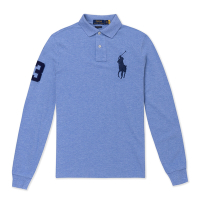 Polo Ralph Lauren RL 熱銷刺繡大馬長袖POLO衫(CUSTOM SLIM FIT)-水藍色