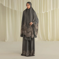 HijabChic Alyara Olive Ash Prayer Set - Mukena Lebaran Motif Floral Elegan Premium