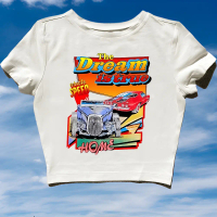CROP TOP NASCAR RUMBLE | Crop tee Y2K WHITE VINTAGE | T-SHIRT THE DREAM IS TRUE RACING CAR | KAOS BA