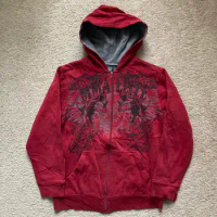 2024 New American Vintage Y2k MMA Elite Zip Up Hoodie Size Small Skull Wing Graphic Men Street Hip H