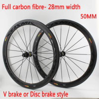 Newest 700C Road Bike Full carbon fibre Bicycle Wheelset Clincher tubeless rims V Disc brake Thru Axle center lock hubs 50&amp;28mm