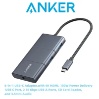 Anker USB C Hub PowerExpand 6-in-1 USB-C Adapter with 4K HDMI 100W Power Delivery USB C Port,2 10 Gbps USB A SD Card and 3.5mm