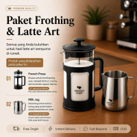 Paket Hemat Stainless Steel Milk Jug 350 ml + French Press Milk Frother Alat pembuih Susu