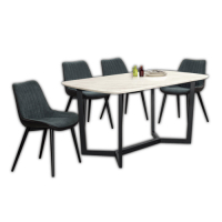 Boden-雷夫格5尺工業風石面餐桌椅組合(一桌四椅)-150x85x75cm