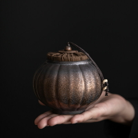 創意燈籠茶葉罐密封罐粗陶窯變陶瓷茶罐小號茶葉收納盒存茶儲茶罐