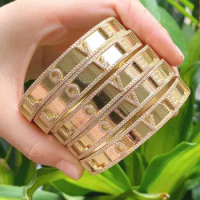 3Pcs New Fashion Gold Plated Love Letter Pave Bangle Micro CZ Stone Bangle Bracelet For Women Men Jewelry