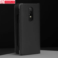 Original OnePlus 6T Flip Cover Black Case PU Leather Flip Cover Smart Sleep Wake Cover Protective Shield For Oneplus6T