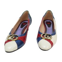 GUCCI 古馳【再降價】紅/藍/白/綠 蛇皮 GG LOGO 水鑽 包頭 低跟鞋 #55 【二手名牌BRAND OFF】