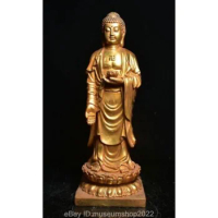 12.2" Old Chinese Bronze Gilt Sakyamuni Tathagata Buddha Stand Statue Sculpture