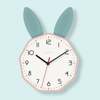 簡約兔子創意可愛卡通鐘表客廳靜音掛鐘兒童房掛墻上裝飾時鐘