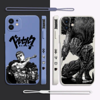 Anime Berserk Guts Phone Case For iPhone 15 14 13 12 11 Pro Max Mini X XR XS MAX SE20 8 7 6S Plus Silicone Cases with Hand Strap