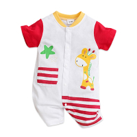 colorland棉質短袖包屁衣 寶寶連身衣 白色長頸鹿款嬰兒服