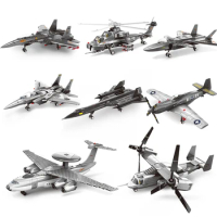 Military Air Force Reconnaissance Airplane Alloy Model Helicopter Fighter Aircraft Model Assembling War Building Block Toys
