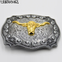 WesBuck Brand Gold Bull Belt Buckles for Men Women Animal Western Buckles Metal Cowboy Cowgirl Buckle With PU Belt Ceinture