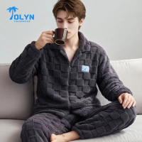 Bộ pijama nam nỉ bông ấm áp, đồ ngủ nam thu đông phong cách trẻ trung, bộ đồ mặc nhà nam lông mềm êm