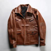 Autumn season men's new batik 1.7 mm thickened cowhide leather jacket lapel motorcycle models quite stylish