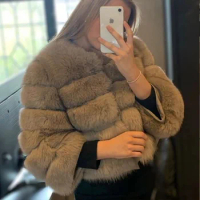 5-section real fox fur coat, fur integrated fashion high-end young coat for women
