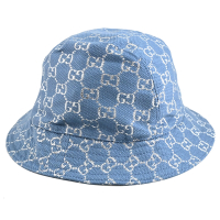 GUCCI 經典緹花帆布時尚造型漁夫帽/遮陽帽(丹寧藍)