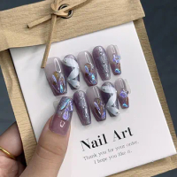 Purple Floating Ribbon Press On Nails with Cute Cartoon Design-Whimsical and Adorable In Emmabeauty Store No.EM1664